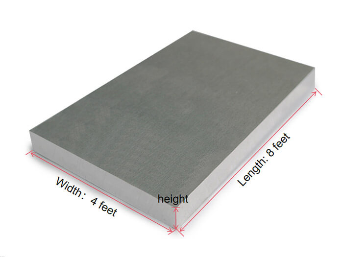 A lonxitude, ancho e alto de chapa de aluminio 4x8