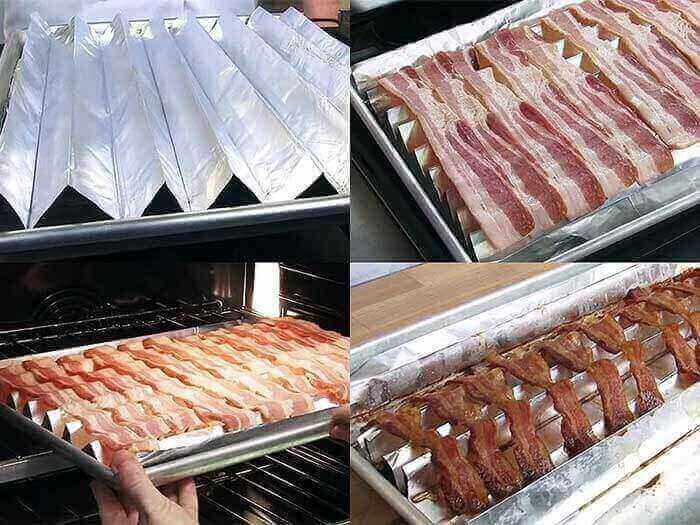 kumaha carana masak Bacon dina oven jeung aluminium foil